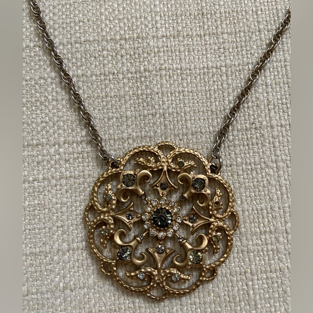 Long Chain Necklace with Crystal Studded Flower Pendant